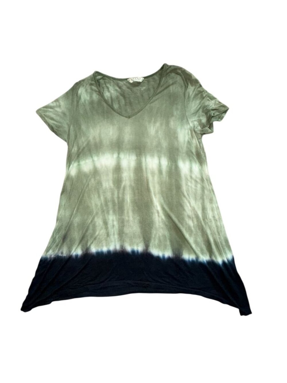 Tryst Tie Dye V-Neck Tunic Top Short Sleeve Olive Green Black-XL